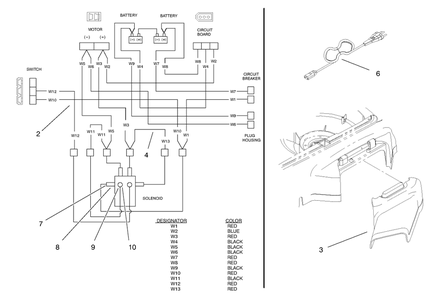Electrical Wire Diagram, Power Chord And Side Discharge Chute Assembly Diagram and Parts List for 21043 8900001 - 8999999 Toro Lawn Mower