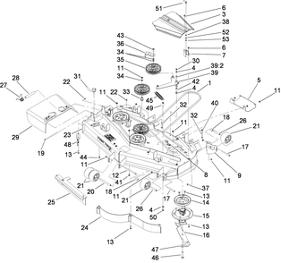 Deck Assembly Diagram and Parts List for 74264TE (280000001-280999999)(2008) Toro Lawn Mower