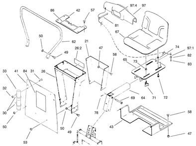 Frame, Boom And Stabilizer Assembly Diagram and Parts List for 22412 990001 - 999999 Toro Lawn Tractor Accessories