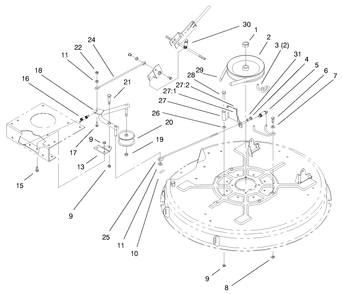 32" Deck Blade Drive & Braking Components Assembly Diagram and Parts List for 71199 9900001 - 9999999 Toro Lawn Tractor