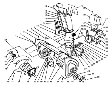Housing & Chute Assembly Diagram and Parts List for 38590 6900001 - 6999999 Toro Snow Blower