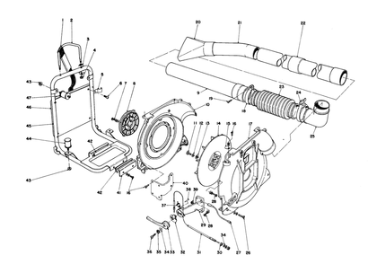 Back Pack And Blower Housing Assembly Diagram and Parts List for 30940 4000001 - 4999999 Toro Leaf Blower / Vacuum