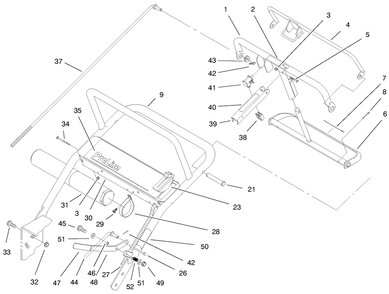 Handle Asm Diagram and Parts List for 30184 990001 - 999999 Toro Lawn Mower