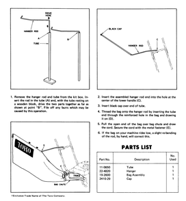 Giant Bagging Kit For 19" & 21" Guardian Diagram and Parts List for 22-4810  Toro Lawn Tractor Accessories