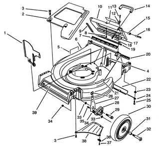 Housing Assembly Diagram and Parts List for 26625B 3900001 - 3999999 Toro Lawn Mower