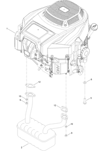 Engine And Muffler Assembly Diagram and Parts List for 75742W 410000000 - 411299999 Toro Lawn Tractor