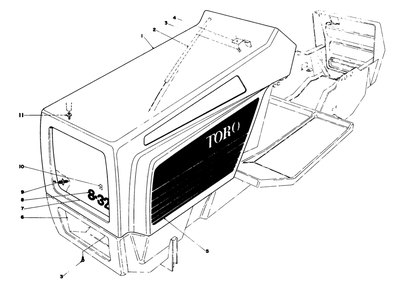 Hood Assembly Model 57300 Diagram and Parts List for 57300 2000001 - 2999999 Toro Lawn Tractor