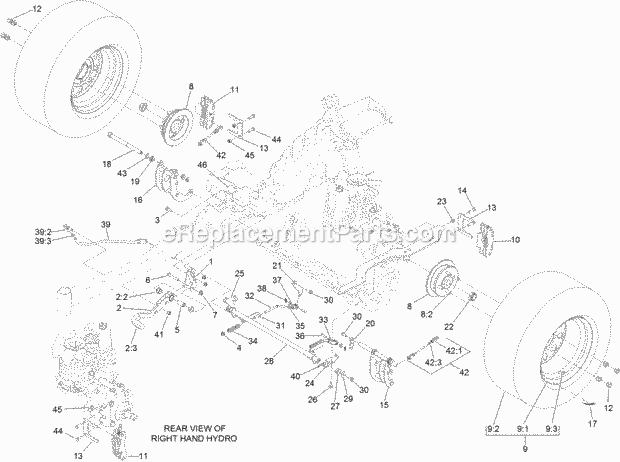 Parking Brake And Wheel Assembly Diagram and Parts List for 74927 315000001-315999999 Toro Lawn Mower