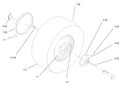 Rear Wheel Diagram and Parts List for 72110 8900600 - 8999999 Toro Lawn Tractor