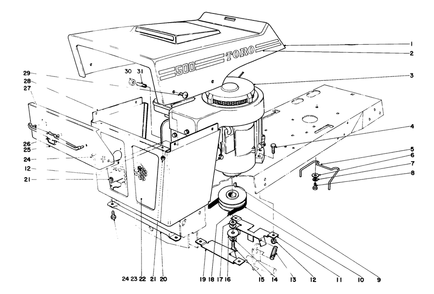 Hood And Engine Assembly Diagram and Parts List for 57043 1000001 - 1999999 Toro Lawn Tractor