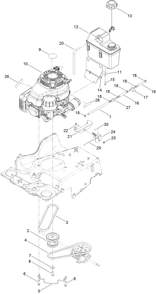 Engine And Fuel Tank Assembly Diagram and Parts List for 22210 402100000-403599999 Toro Lawn Mower