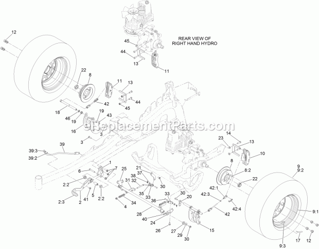 Parking Brake And Wheel Assembly Diagram and Parts List for 74942TE 316000001-316999999 Toro Lawn Mower