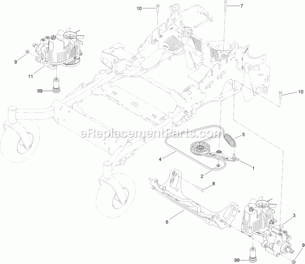 Hydraulic Pump, Idler And Belt Assembly Diagram and Parts List for 74927 315000001-315999999 Toro Lawn Mower