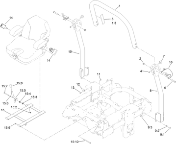Roll-Over Protection System Assembly Diagram and Parts List for 74267 403247200-999999999 Toro Lawn Mower