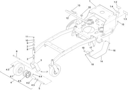 Frame Assembly Diagram and Parts List for 44410 406814864-407699999 Toro Lawn Mower