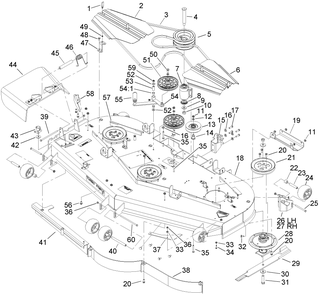 Deck Assembly Diagram and Parts List for 74269 (250000001-250999999)(2005) Toro Lawn Mower