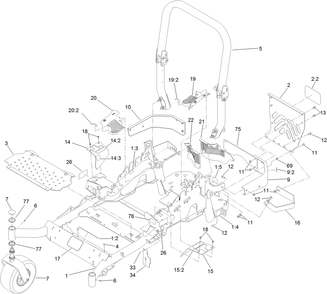 Frame And Caster Wheel Assembly Diagram and Parts List for 74945 400000000-401799999 Toro Lawn Tractor