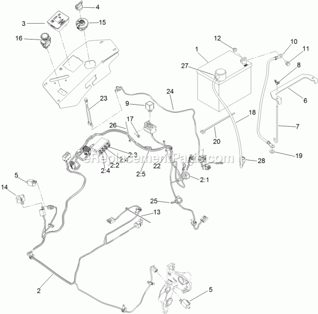 Electrical Assembly Diagram and Parts List for 74956 313000001-313999999 Toro Lawn Mower