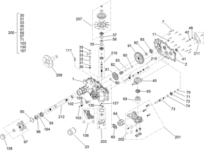 Lh Transmission Assembly Diagram and Parts List for 44454 406643229-407999999 Toro Lawn Mower