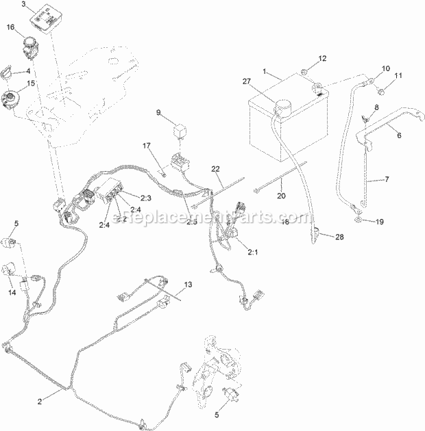 Electrical Assembly Diagram and Parts List for 74957 314000001-314999999 Toro Lawn Mower