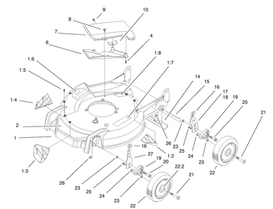 Housing, Handle Brackets & Wheel Assembly Diagram and Parts List for 20030 9900001 - 9999999 Toro Lawn Mower