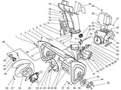 Housing & Chute Assembly Diagram and Parts List for 38555 790000001 - 799999999 Toro Snow Blower