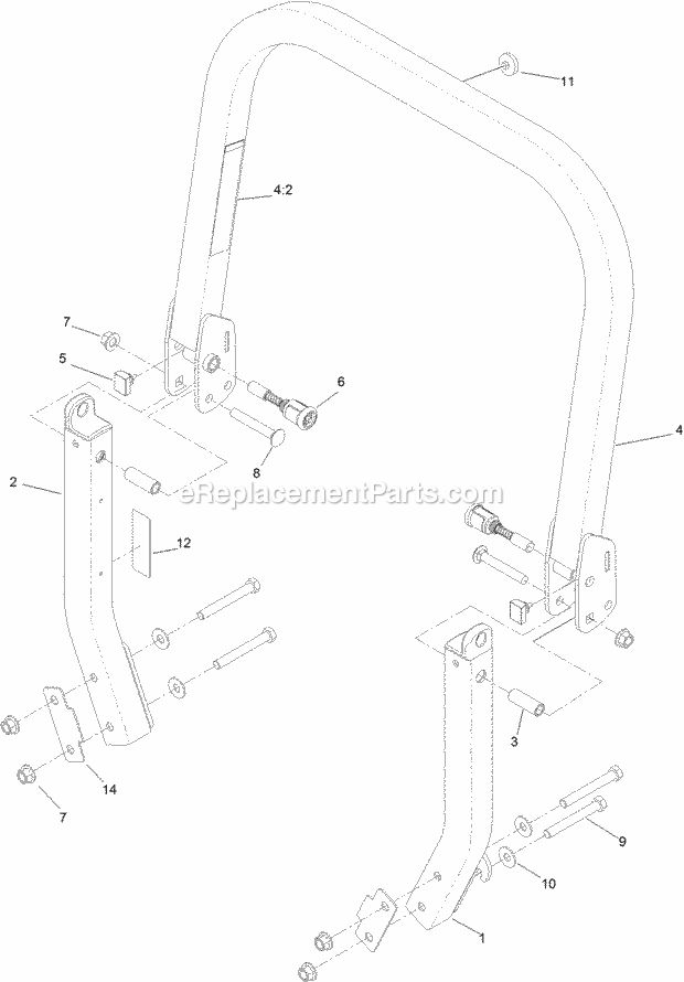 Roll-Over Protection System Assembly No. 116- Diagram and Parts List for 74953 315000001-315999999 Toro Lawn Mower