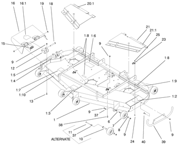 Cover And Rollers Assembly Diagram and Parts List for 74205 990001 - 999999 Toro Lawn Tractor