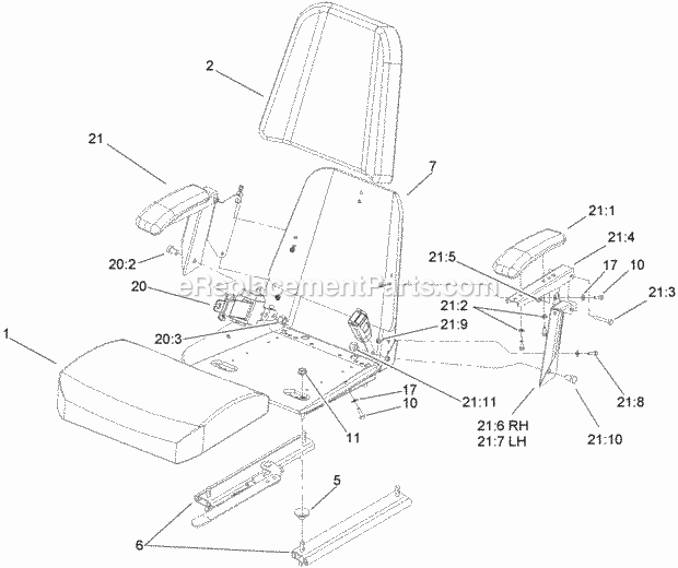 Seat Assembly No. 110-5737 Diagram and Parts List for 74238 270000001-270999999 Toro Lawn Mower