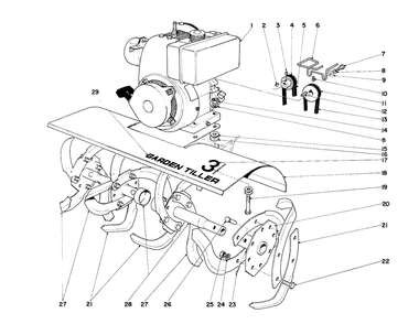 Tine And Engine Assembly Diagram and Parts List for 58010 2000001 - 2999999 Toro Tiller