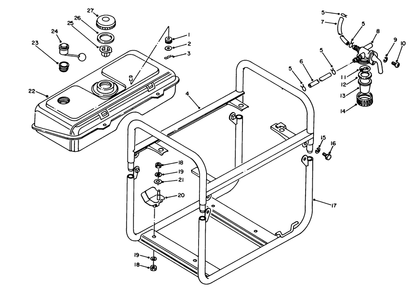 Fuel Tank & Frame Assembly Diagram and Parts List for 62027 4000001 - 4999999 Toro Generator