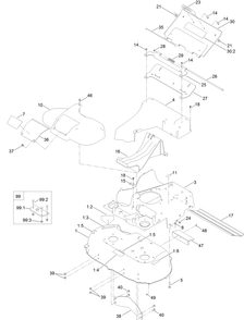 Deck, Frame And Chute Assembly Diagram and Parts List for 22210 402100000-403599999 Toro Lawn Mower
