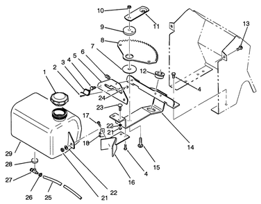 Fuel Tank And Steering Bracket Assembly Diagram and Parts List for 22-14OE02 2000001 - 2999999 Toro Lawn Tractor