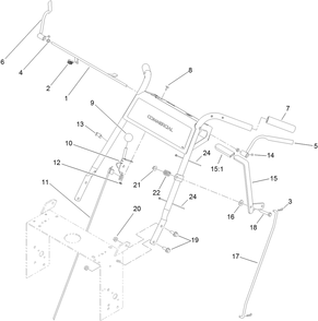 Handle Control Assembly Diagram and Parts List for 39638 405700000-410299999 Toro Lawn Mower