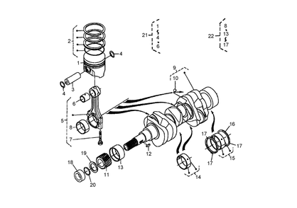 Piston And Crankshaft Assembly Diagram and Parts List for 74264TE (280000001-280999999)(2008) Toro Lawn Mower