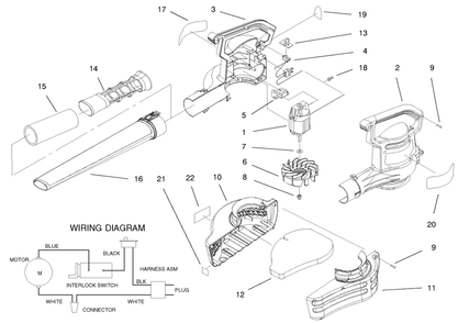 Blowervac Assembly Diagram and Parts List for 51589 99100001 - 99499999 Toro Leaf Blower / Vacuum