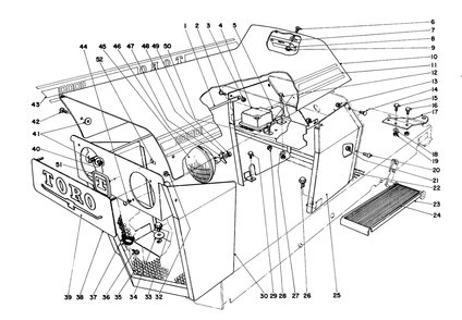 Hood & Grille Assembly Diagram and Parts List for 55402 0000001 - 0999999 Toro Lawn Tractor