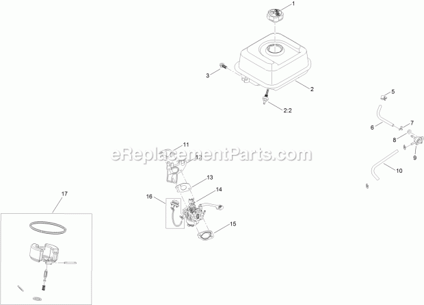 Fuel System And Carburetor Assembly Diagram and Parts List for 38811 316000001-316999999 Toro Snow Blower