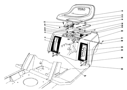 Rear Body & Seat Assembly Diagram and Parts List for 57300 1000001 - 1999999 Toro Lawn Tractor