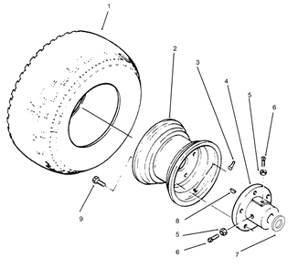 Rear Wheels And Tires Diagram and Parts List for 73520 5900001 - 5900177 Toro Lawn Tractor
