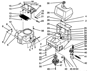 Frame, Engine, Fuel Tank, Clutch & Cooler Ass-Y Diagram and Parts List for 30185 39000001 - 39999999 Toro Lawn Tractor Accessories