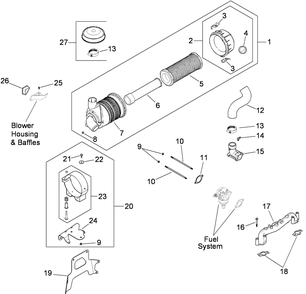 Air Intake And Filtration Assembly Diagram and Parts List for 74923TE (290000001-290999999)(2009) Toro Lawn Mower