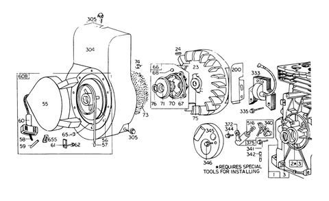 Rewind Starter Diagram and Parts List for 62933 9000001 - 9999999 Toro Leaf Blower / Vacuum