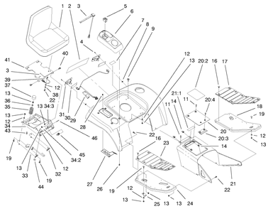 Fender, Footrest, & Seat Assembly Diagram and Parts List for 73542 9900001 - 9999999 Toro Lawn Tractor