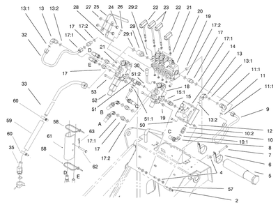 Hydraulic Assembly Diagram and Parts List for 22304 900001 - 990001 Toro Lawn Tractor Accessories