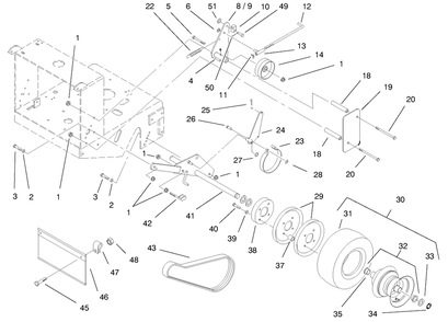 Wheels, Brakes And Traction Belts Diagram and Parts List for 30193 990001 - 990250 Toro Lawn Mower