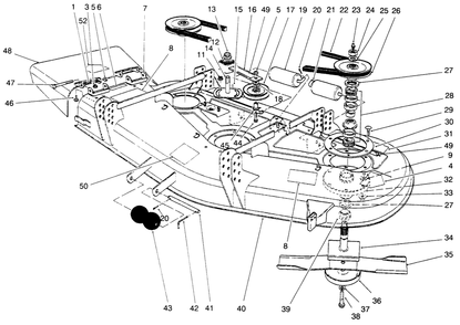 Deck And Spindle Assembly Diagram and Parts List for 30652 890001 - 899999 Toro Lawn Mower