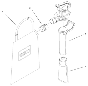 Vacuum Tube & Bag Assembly Diagram and Parts List for 51549 99100001 - 99999999 Toro Leaf Blower / Vacuum