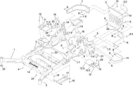 Main Frame Assembly Diagram and Parts List for 72968 412413921 - 412799999 Toro Lawn Tractor