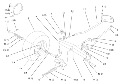 Front Axle Diagram and Parts List for 72102 8900001 - 8900399 Toro Lawn Tractor